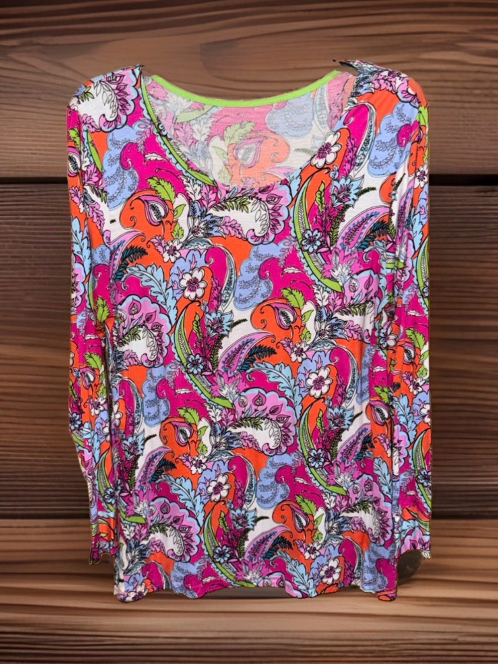 Vera Bradley Paisley Long-Sleeve Knit Top in Pink, Orange & Lime-L-EC